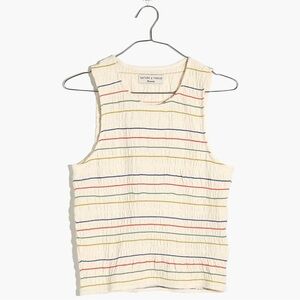 NWT Madewell Texture & Thread Rainbow-Stitch Smocked Tank Top in Pearl Ivory L